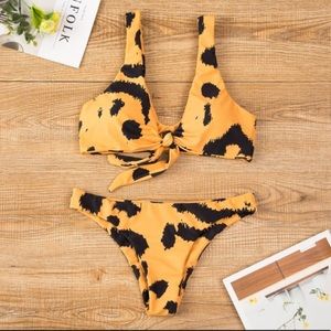 Leopard Print Tie Front Bikini Set